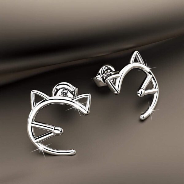 Feline Cute Cat White Gold Layered Earrings - Image 3