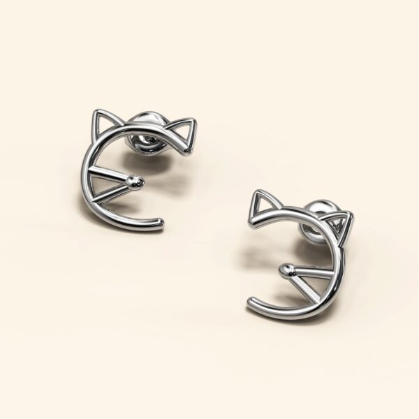 Feline Cute Cat White Gold Layered Earrings - Image 2