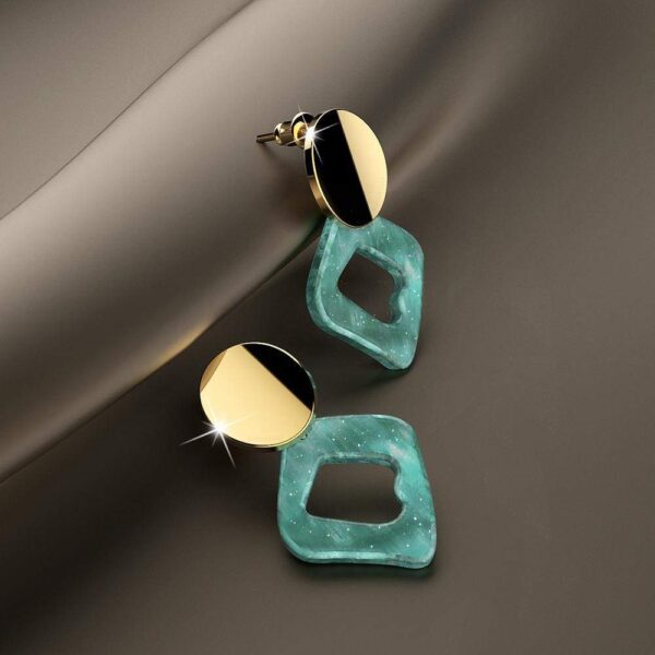 Aqua Stone Drop Gold Layered Earrings - Image 2