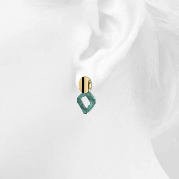 Aqua Stone Drop Gold Layered Earrings - Image 3