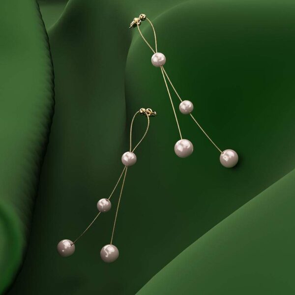 Champagne Beads Gold Layered Dangle Earrings - Image 3