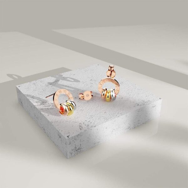Roman Numeral Tri Tone Stud Earrings - Image 3