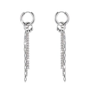 Rainy Chain Dangle Earrings In White Gold