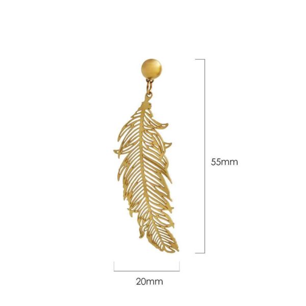 Laser Cut Feather Earrings in Gold - Image 4