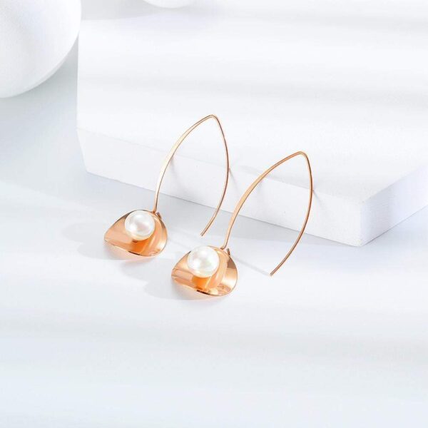 Earthy Pearl Core Hook Earrings in Rose Gold - Image 3