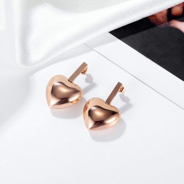 Beating Heart Stud Earrings in Rose Gold - Image 2
