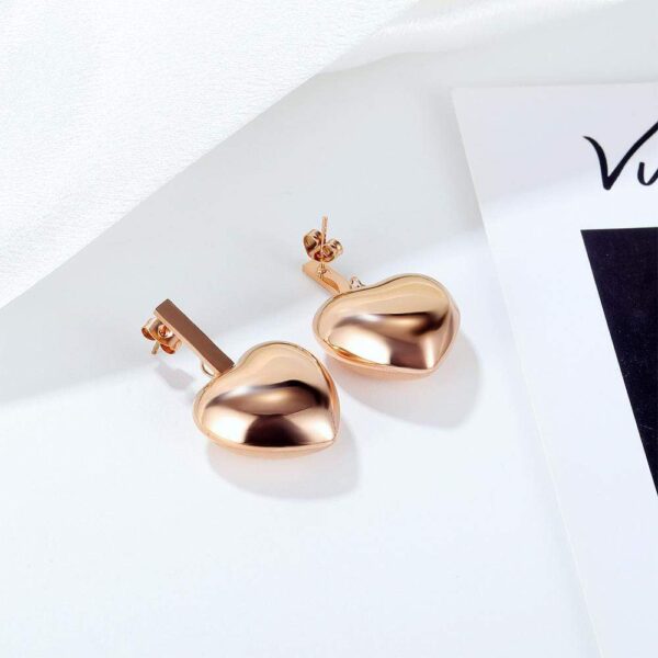 Beating Heart Stud Earrings in Rose Gold - Image 3