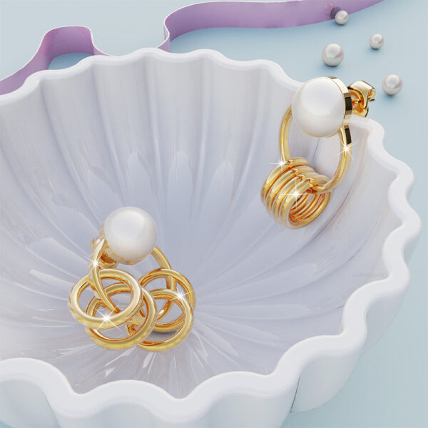 Helena Pearl & Charm Ring Gold Drop Earrings - Image 2