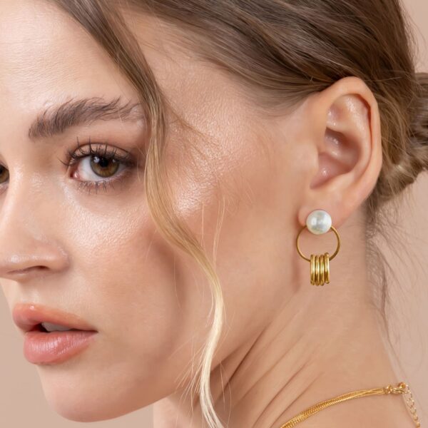 Helena Pearl & Charm Ring Gold Drop Earrings - Image 3