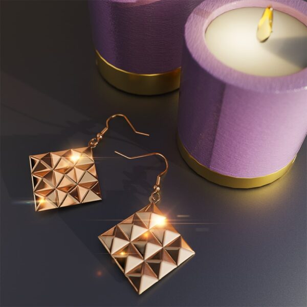 Fascination Geometric Diamond Shape Metallic  Earrings Rose Gold - Image 3