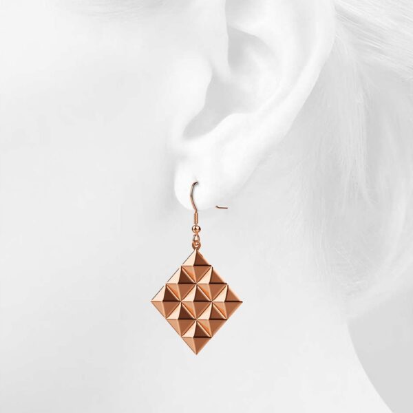 Fascination Geometric Diamond Shape Metallic  Earrings Rose Gold - Image 5