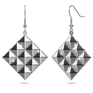 Fascination Geometric Style Diamond Shape Metallic Earrings White Gold