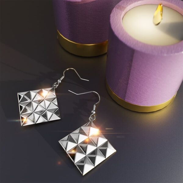 Fascination Geometric Style Diamond Shape Metallic Earrings White Gold - Image 3