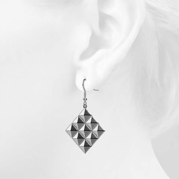 Fascination Geometric Style Diamond Shape Metallic Earrings White Gold - Image 5