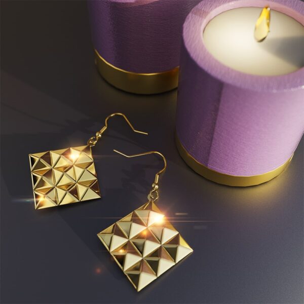 Fascination Geometric Style Diamond Shape Metallic Earrings Gold - Image 2