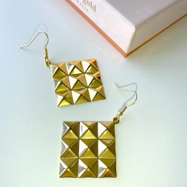 Fascination Geometric Style Diamond Shape Metallic Earrings Gold - Image 4