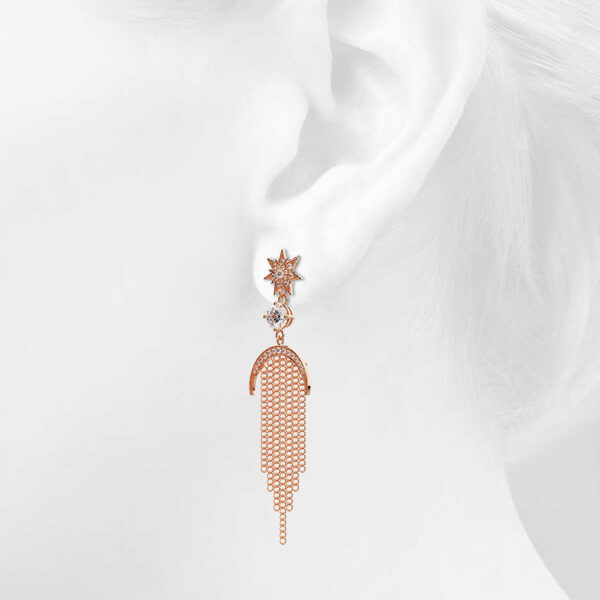 Star Sun & Moon Diamonelle Chandelier Tassle Drop Earrings Rose Gold - Image 5