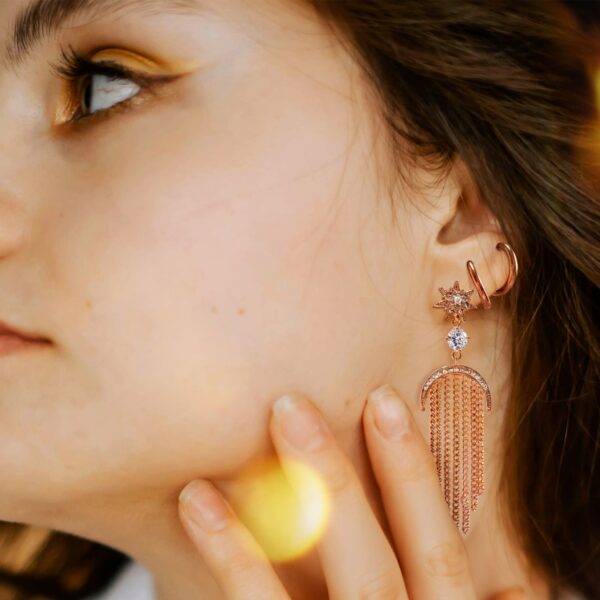 Star Sun & Moon Diamonelle Chandelier Tassle Drop Earrings Rose Gold - Image 3