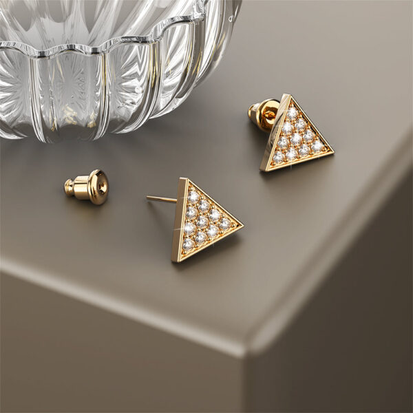 Tetrahedra Zircon Gold Stud Earrings - Image 3