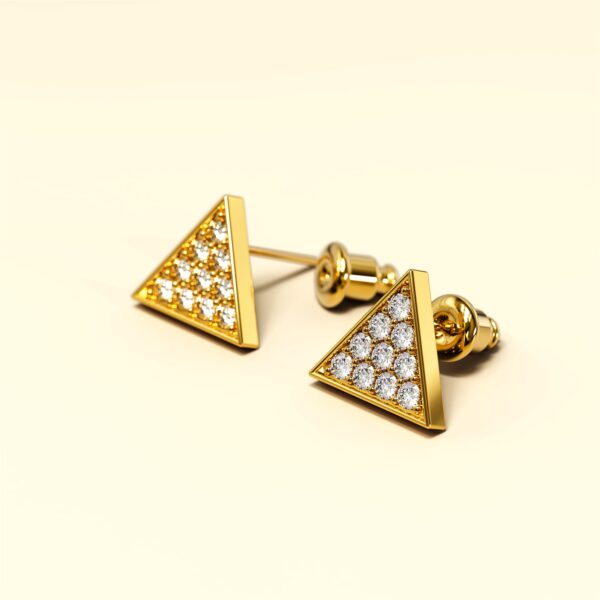 Tetrahedra Zircon Gold Stud Earrings - Image 2