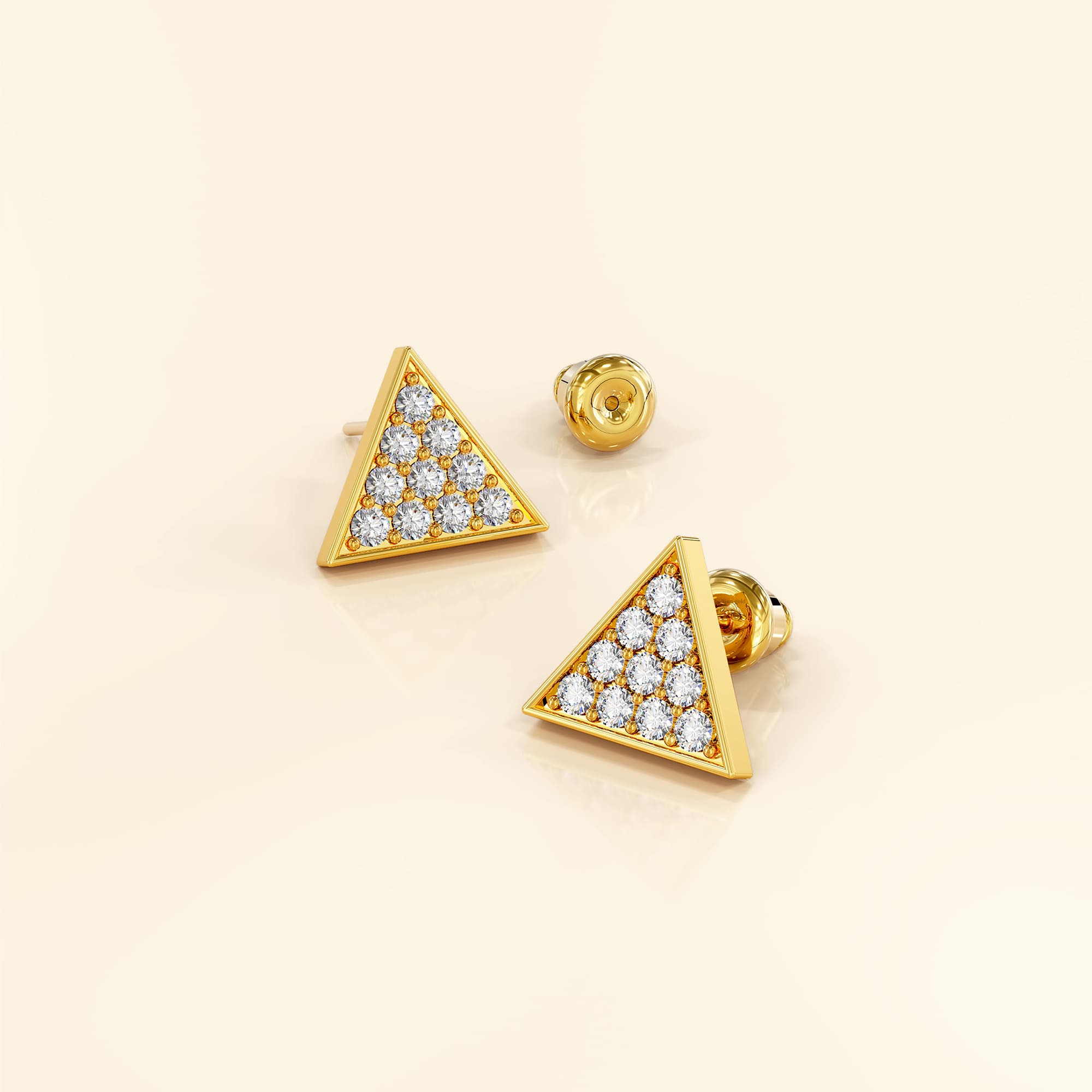 Tetrahedra Zircon Gold Stud Earrings - Image 3
