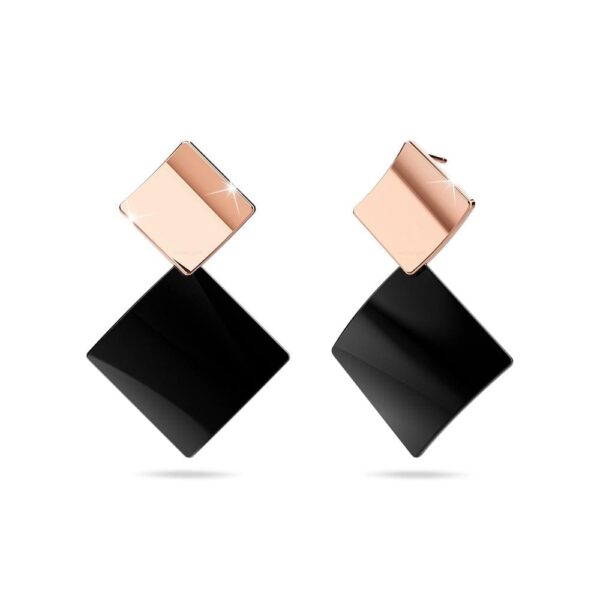 Black & Rose Gold Divalicious Curved Geometric Earrings