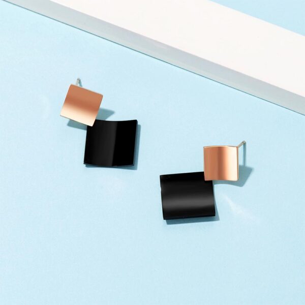 Black & Rose Gold Divalicious Curved Geometric Earrings - Image 4