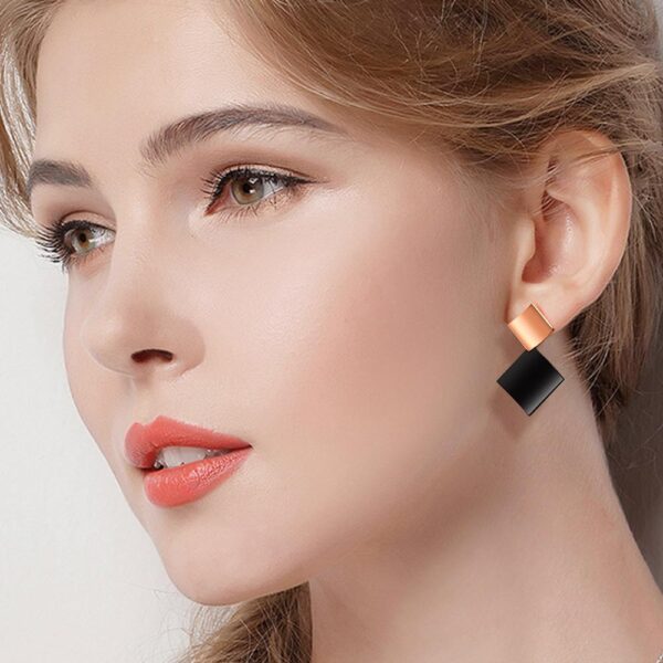 Black & Rose Gold Divalicious Curved Geometric Earrings - Image 5