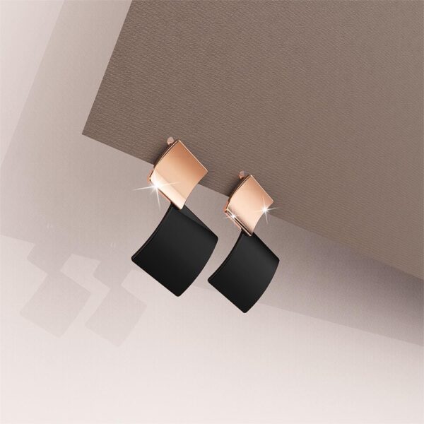 Black & Rose Gold Divalicious Curved Geometric Earrings - Image 3
