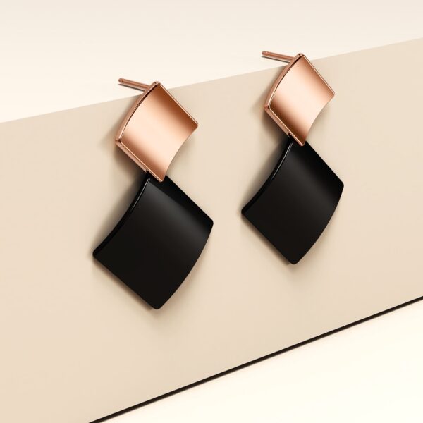 Black & Rose Gold Divalicious Curved Geometric Earrings - Image 2