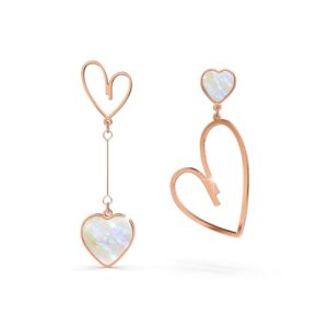 Open-Hearted MOP Shell Inlaid Asymmetrical Earrings Rose Gold Layered
