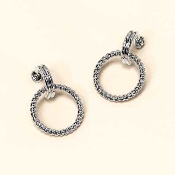 Exquisite Round White Gold Drop Earrings - Image 2