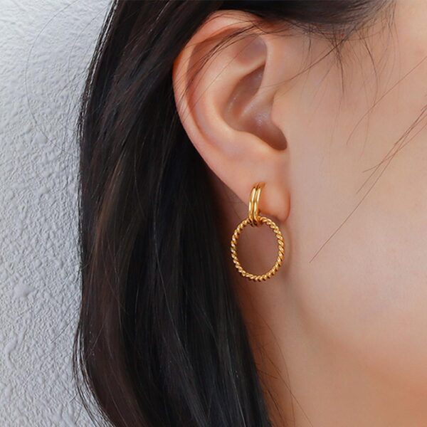 Exquisite Round Gold Drop Earrings - Image 4