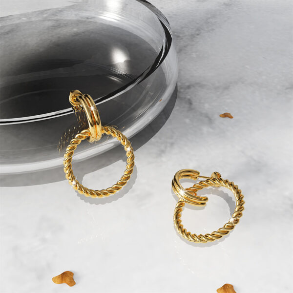 Exquisite Round Gold Drop Earrings - Image 3