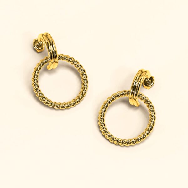 Exquisite Round Gold Drop Earrings - Image 2