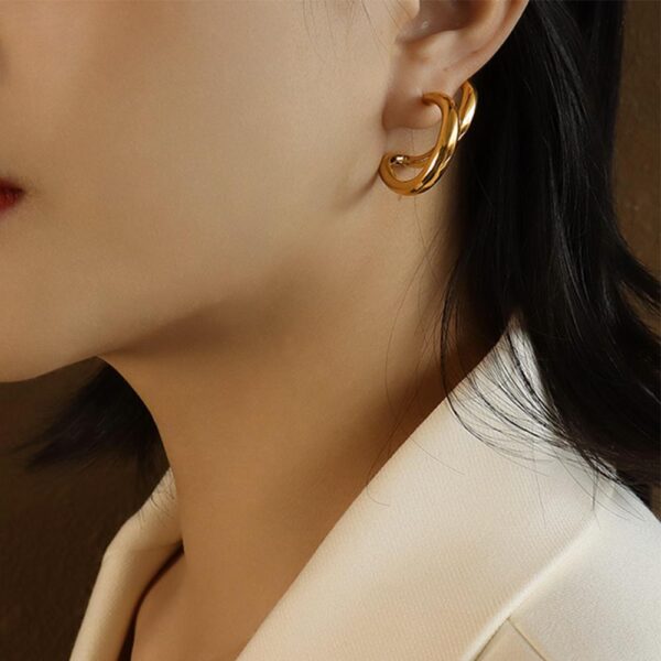 Double The Fun Gold Hoop Earrings - Image 5