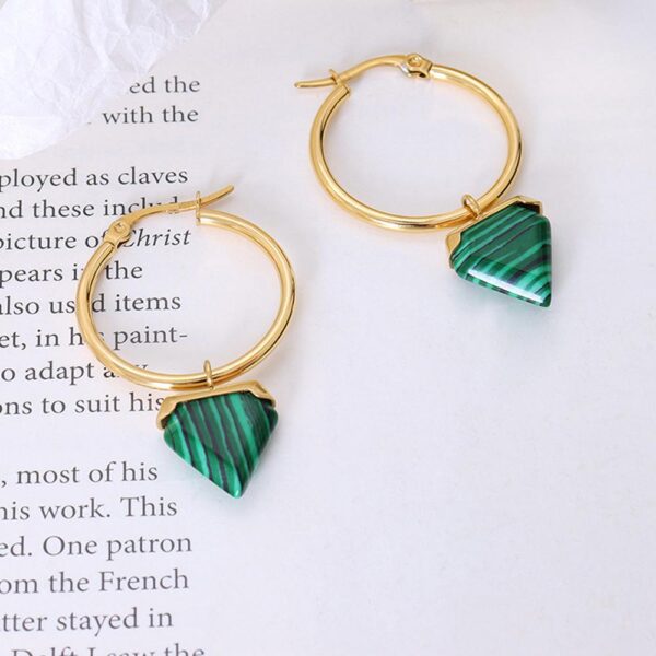 Gorgeous Gold with Emerald Green Hoop Earrings - Image 4