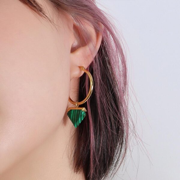 Gorgeous Gold with Emerald Green Hoop Earrings - Image 5