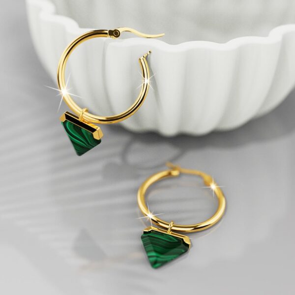 Gorgeous Gold with Emerald Green Hoop Earrings - Image 3