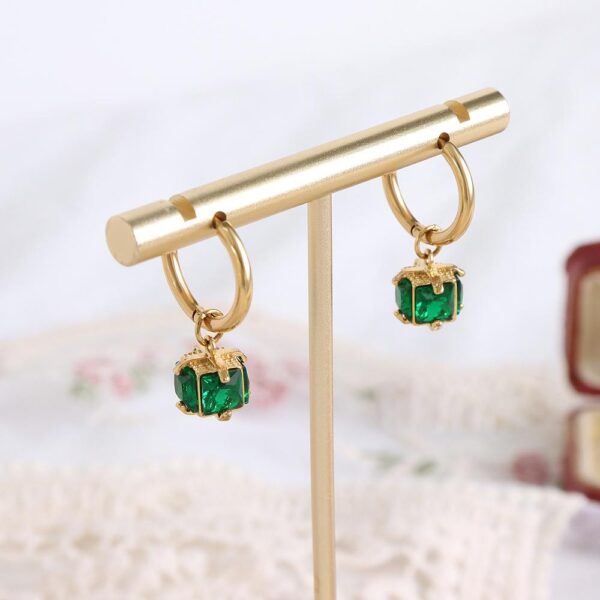 Natalie Gold with Emerald Green Hoop Earrings - Image 4