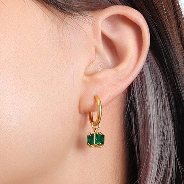 Natalie Gold with Emerald Green Hoop Earrings - Image 5