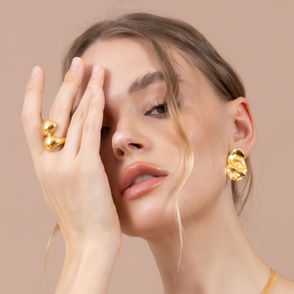 Textured Stud Earrings in Gold - Image 6
