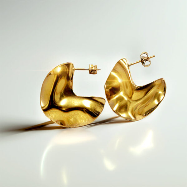 Texture Tiny C-Hoop Earrings in Gold - Image 2