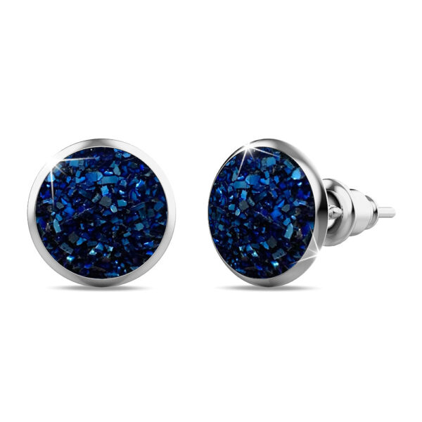 Amalgam White Gold Layered Blue Stone Stud Earrings 15mm