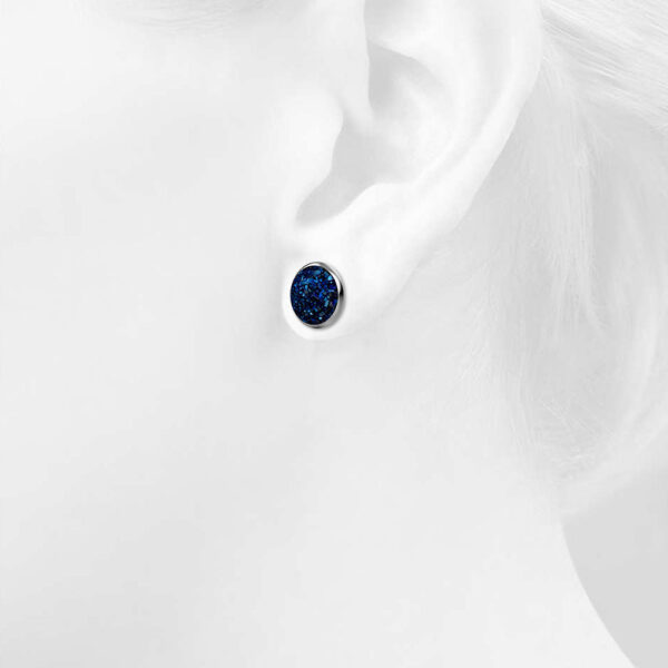 Amalgam White Gold Layered Blue Stone Stud Earrings 15mm - Image 4