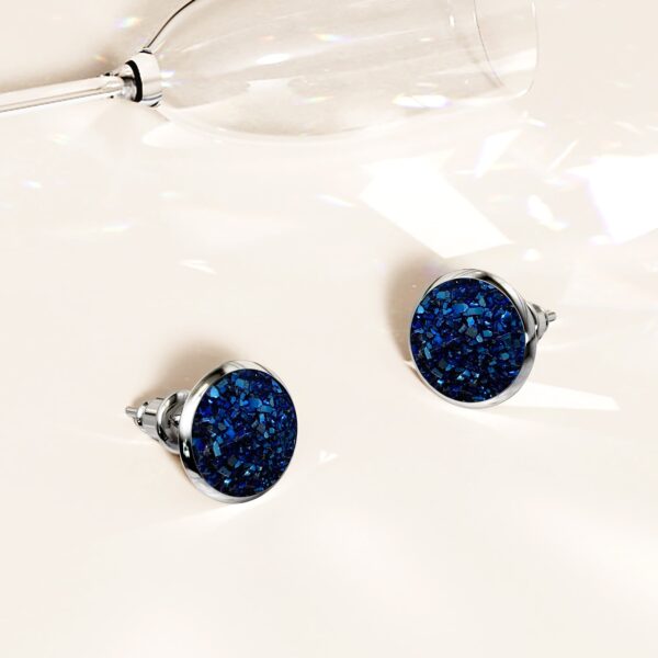 Amalgam White Gold Layered Blue Stone Stud Earrings 15mm - Image 2
