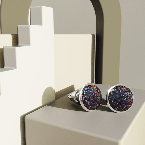 Amalgam White Gold Layered Champagne Stone Stud Earrings 15mm - Image 4