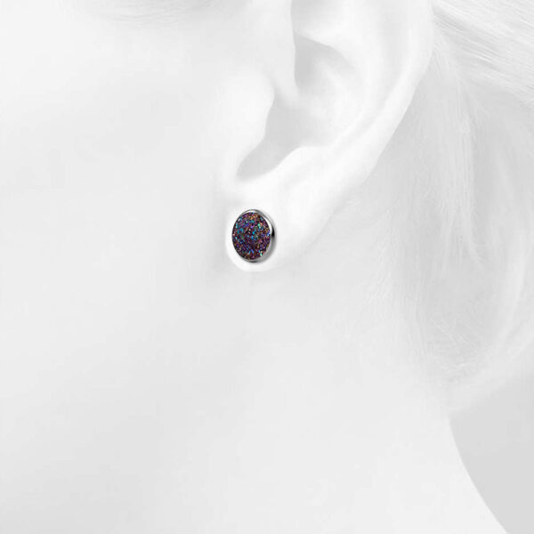 Amalgam White Gold Layered Champagne Stone Stud Earrings 15mm - Image 5
