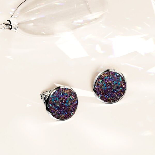 Amalgam White Gold Layered Champagne Stone Stud Earrings 15mm - Image 3