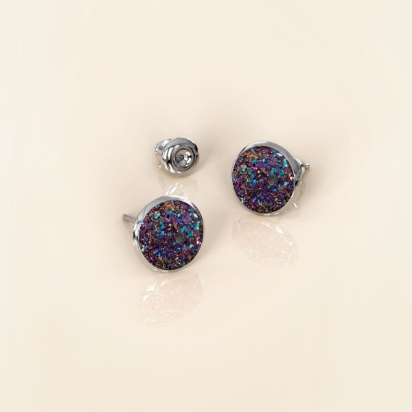 Amalgam White Gold Layered Champagne Stone Stud Earrings 15mm - Image 2